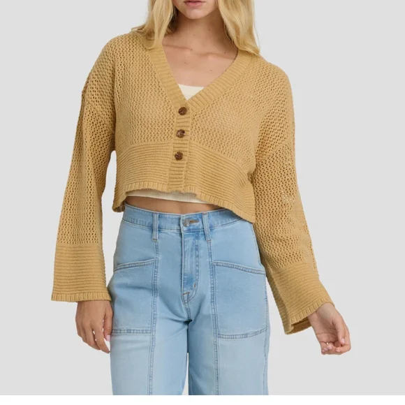 Billabong Women's Cropped Tan Cardigan - Picture 1 of 3